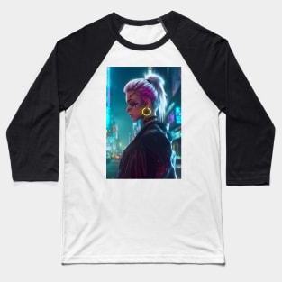 Cyberpunk Girl in Neon Tokyo, a Gaming Room Wall Art Baseball T-Shirt